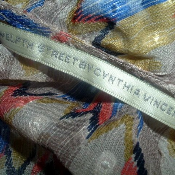 TWELFTH STREET CYNTHIA VINCENT print blue brown orange silk top USA 4 vintage - Picture 7 of 8